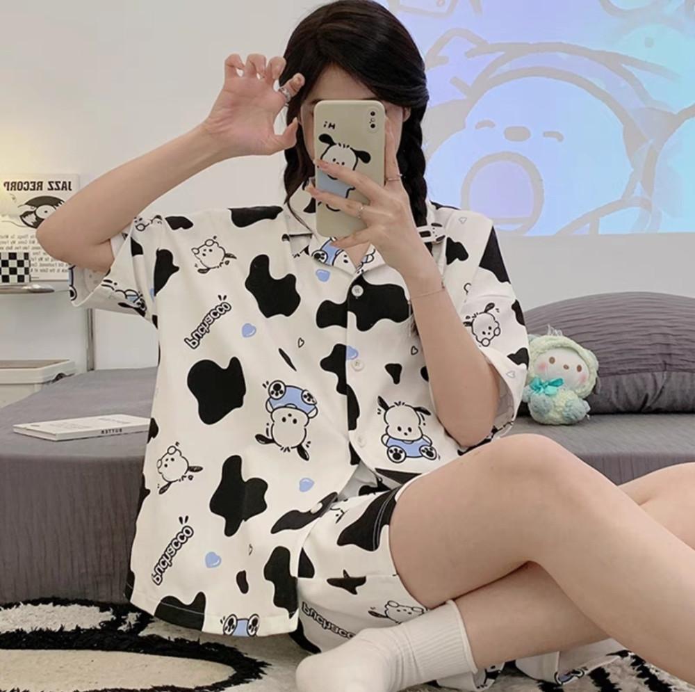 포차코 얼룩 무늬 여름 잠옷 파자마 홈웨어 세트