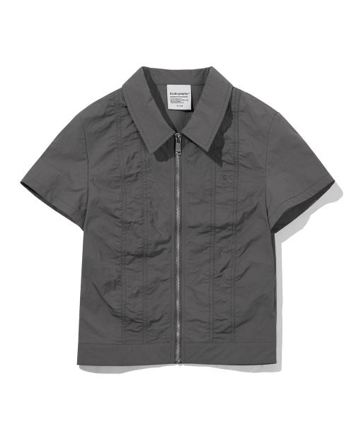 (우먼) 셔링 포인트 화섬 반팔 셔츠_차콜