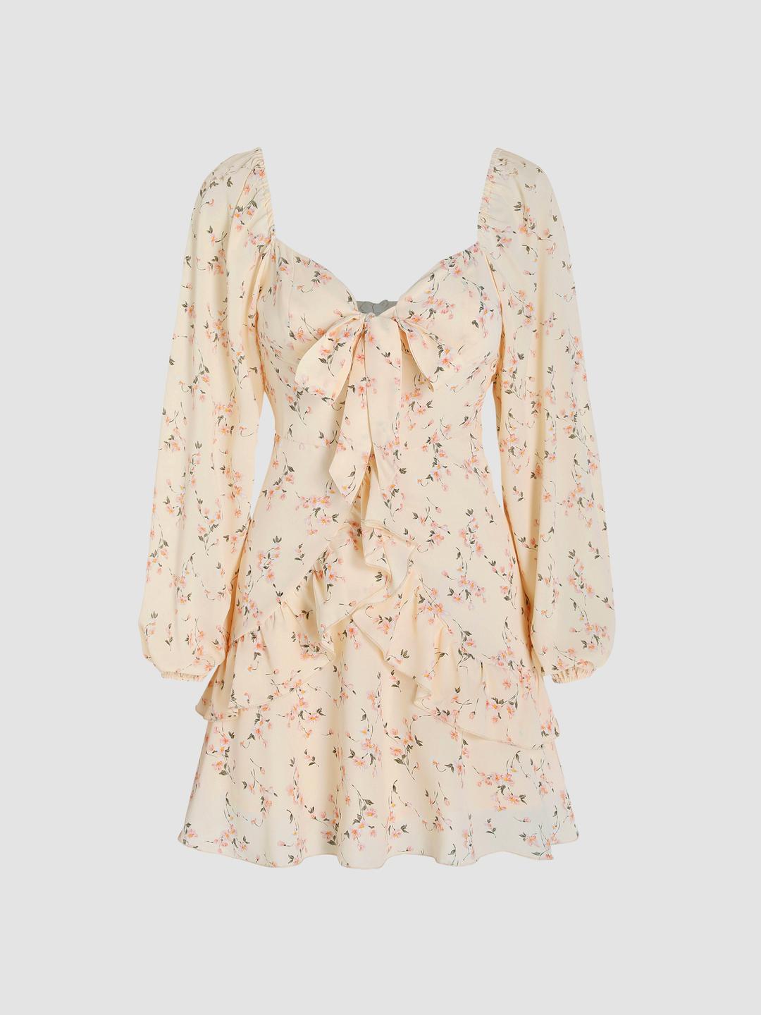 Ditsy Floral Ruffle Bowknot Dress