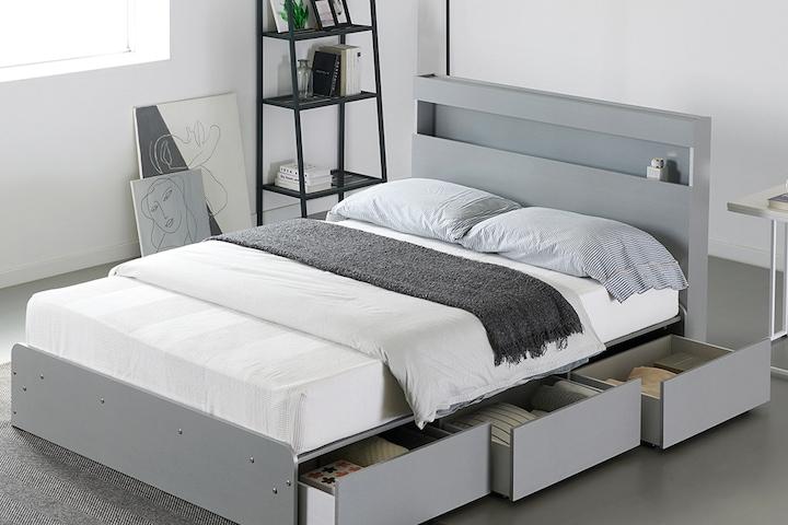 서랍형 수납 침대프레임 S/SS/D/Q (LED헤드,매트선택) 3colors