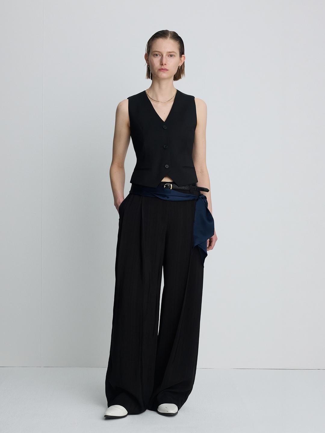 (W) WOOL TAILORED VEST_ BLACK