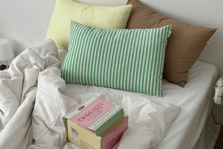 면100% 프리미엄 스트라이프 빈티지 베개커버-그린