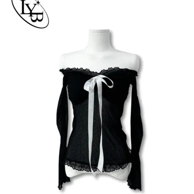 [여리무드🤍/슬림핏] 리본 레이스 오프 티