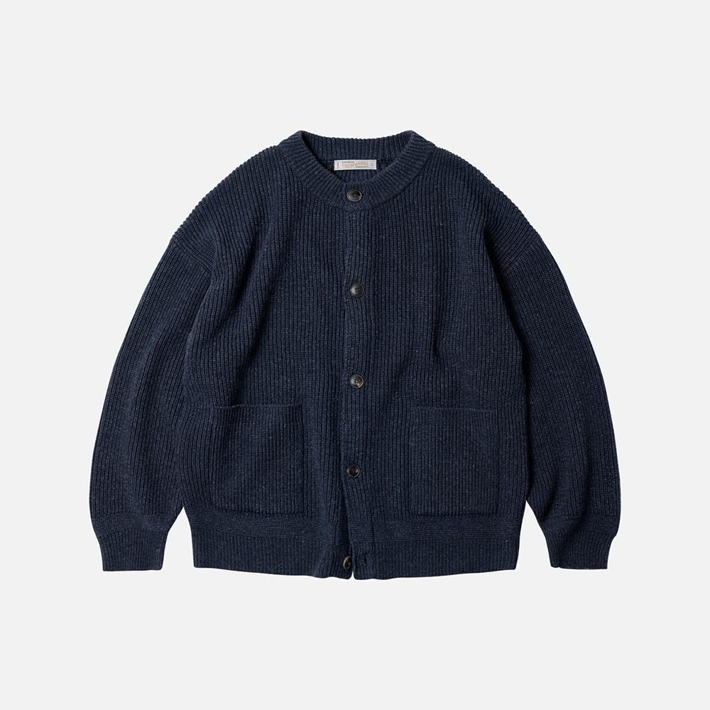 Heavy wool round cardigan _ indigo