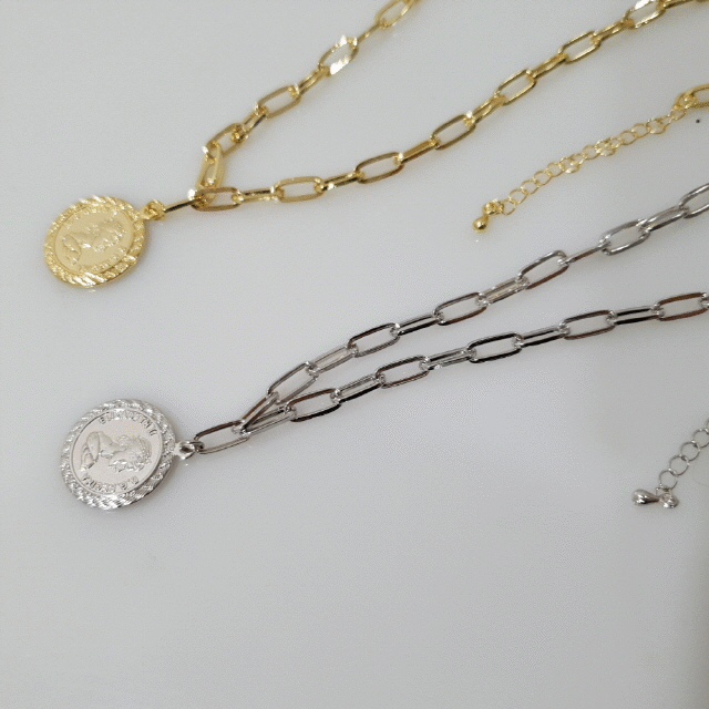 길이조절가능 힙한 원형 체인목걸이 금/은