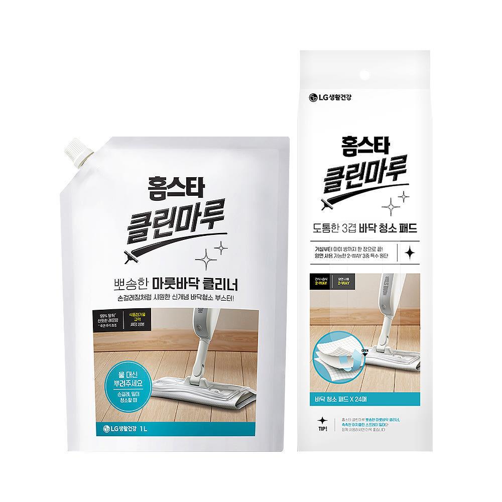 홈스타 클린마루 마룻바닥 클리너 리필 1L+바닥청소 패드 물걸레청소포 24매 1개 
