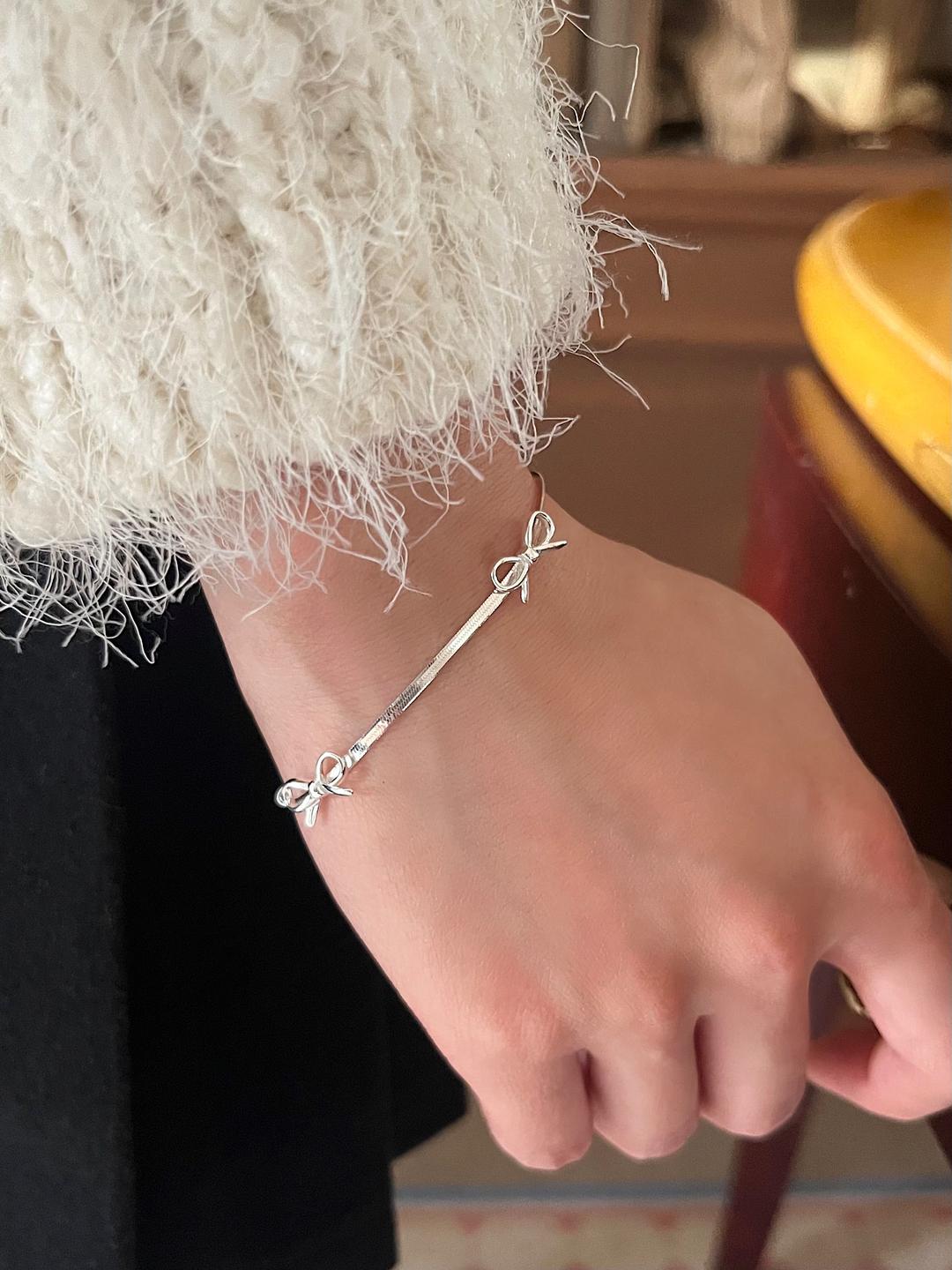 [실버925] 러블리 리본 스네이크 체인 팔찌