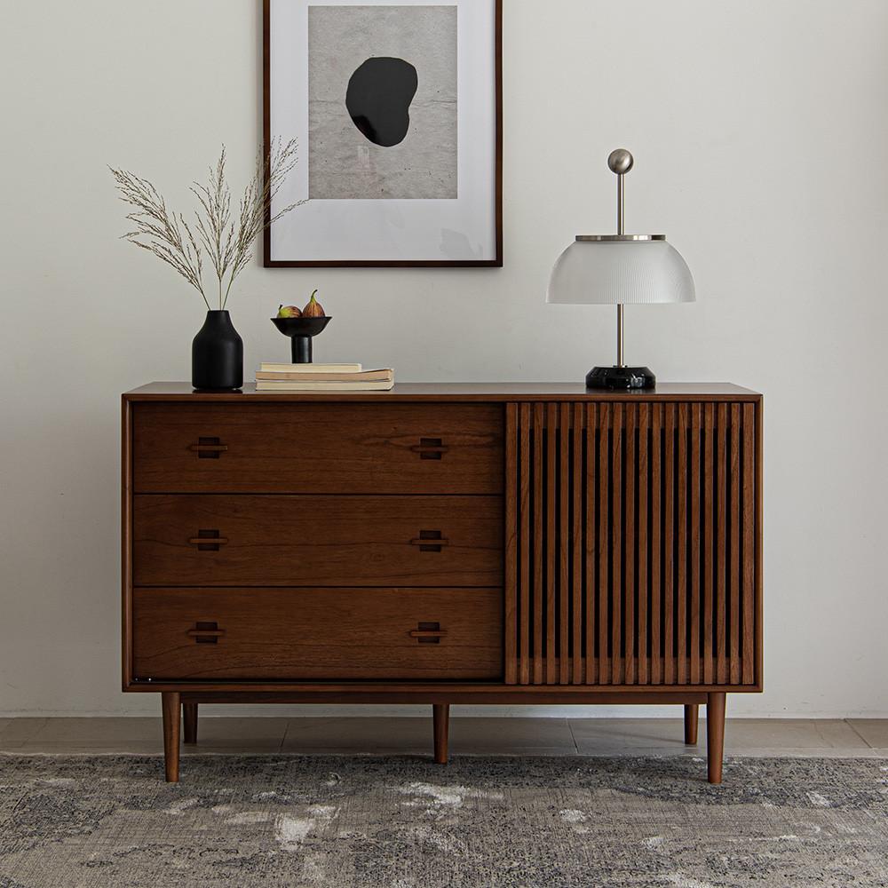 오투가구 세토 3단 와이드 수납장 슬라이딩 미닫이 다용도 서랍장