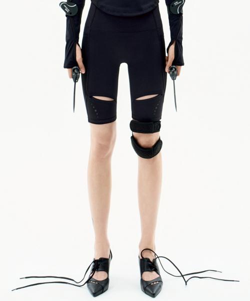 Thigh Slit Shorts Leggings / Black