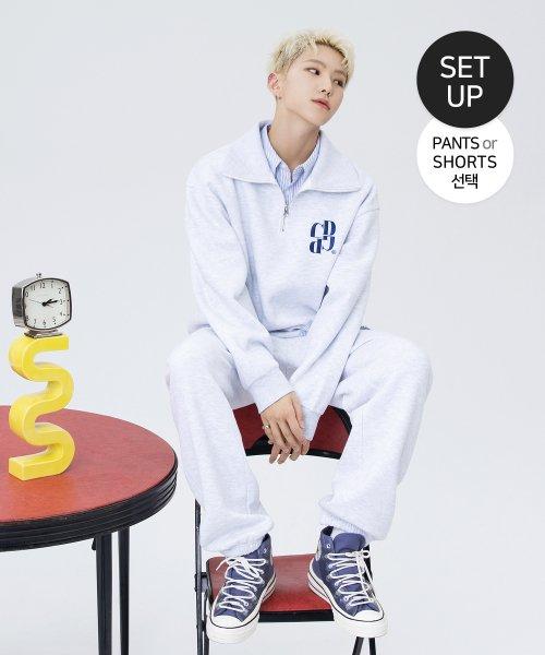 [SET] (긴바지 OR 반바지 선택) CDGP 빅카라 하프집업 맨투맨 셋업_멜란지그레이