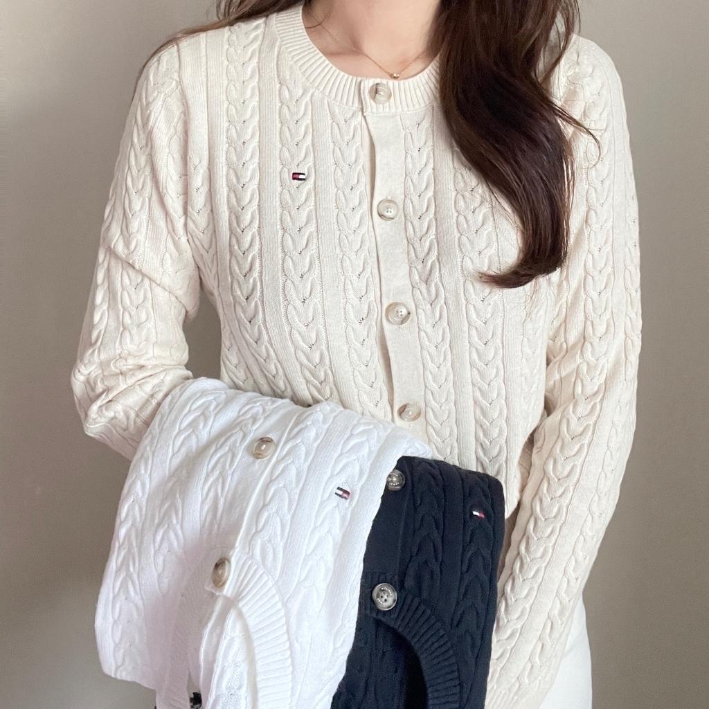 타미힐피거 여성 라운드넥 꽈배기 버튼 가디건 4종