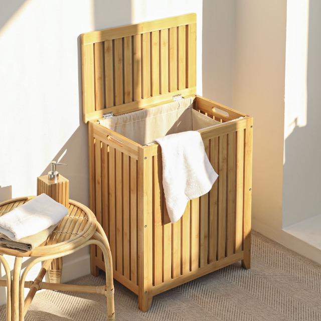 [리빙특가]대나무 라탄 원목 세탁 빨래바구니 패널 협탁 햄퍼 수납장