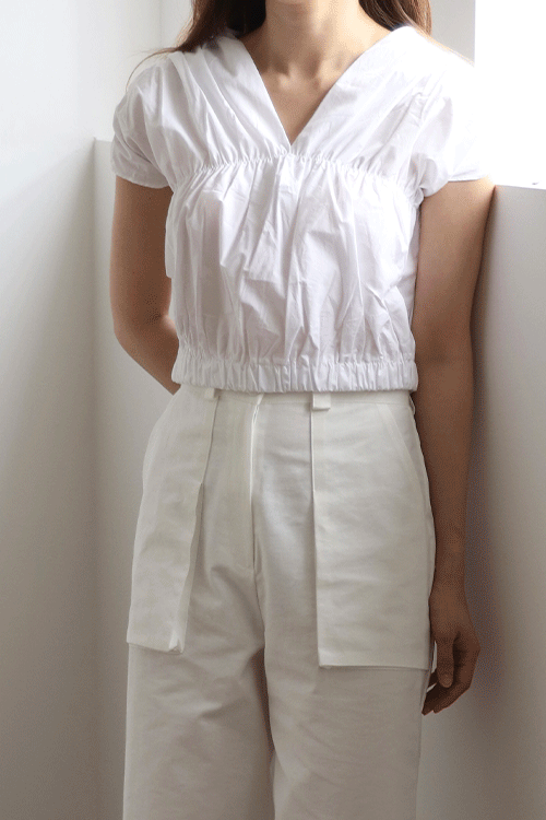 (WS) Shirring V-neck BL / 3 Color