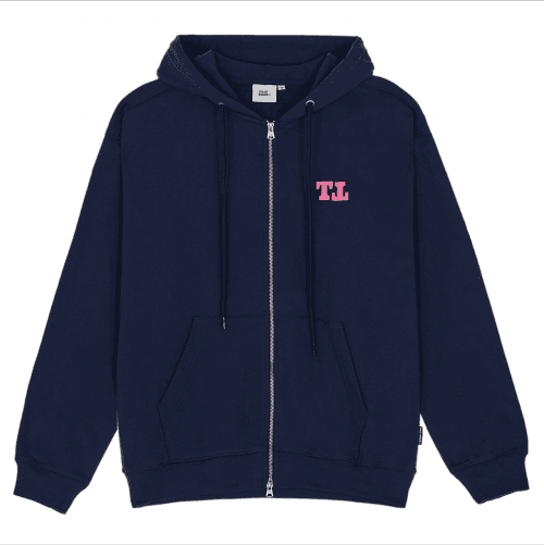 핑크로고 후드 집업 네이비