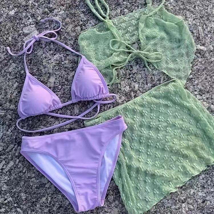 레이디23 비교불가 대박구성 4pcs 파스텔 배색 플라워 레이스 커버업 비키니 수영복 세트