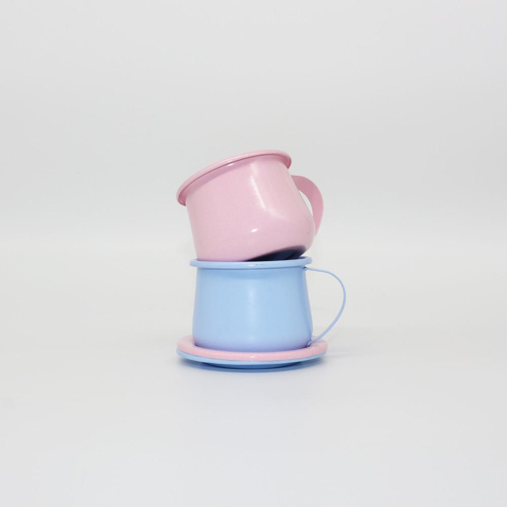 Enamel Round Shaped Cup with Saucer (5 Colors)