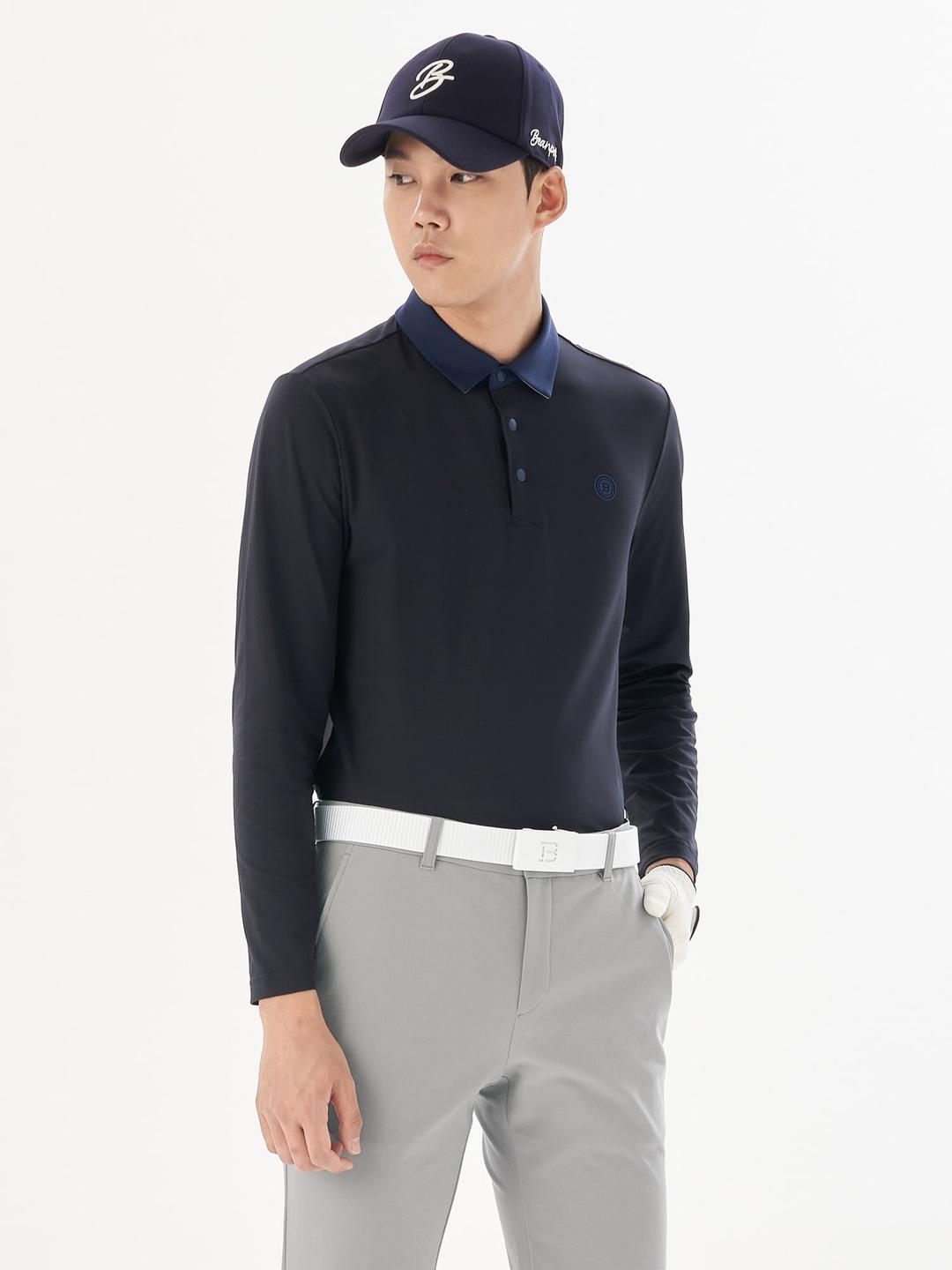 남성 배색 칼라 티셔츠 - 네이비