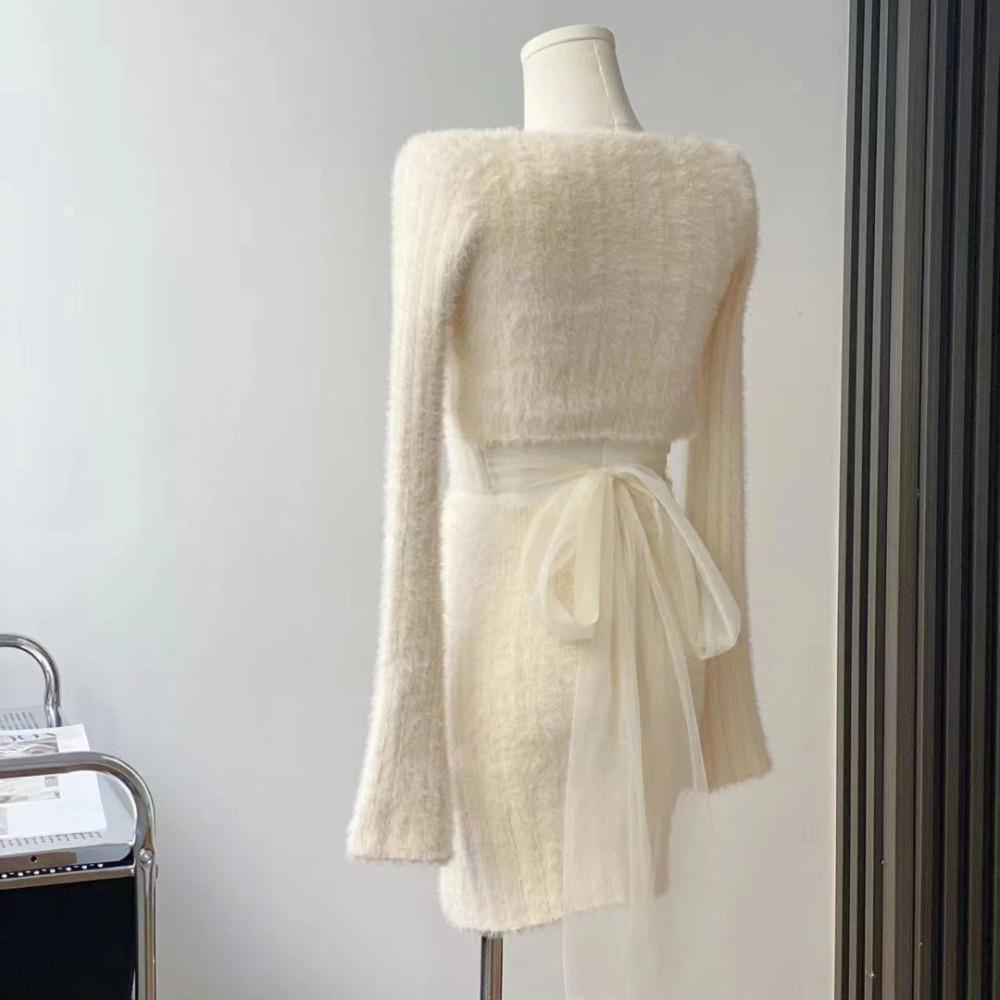 [ 롱,숏 ver ] 2c 생크림 리본 앙고라 set