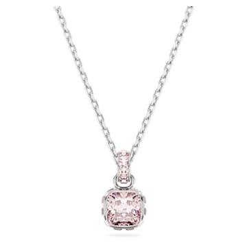 Birthstone 펜던트, 스퀘어 컷, 6월, 핑크, 로듐 플래팅