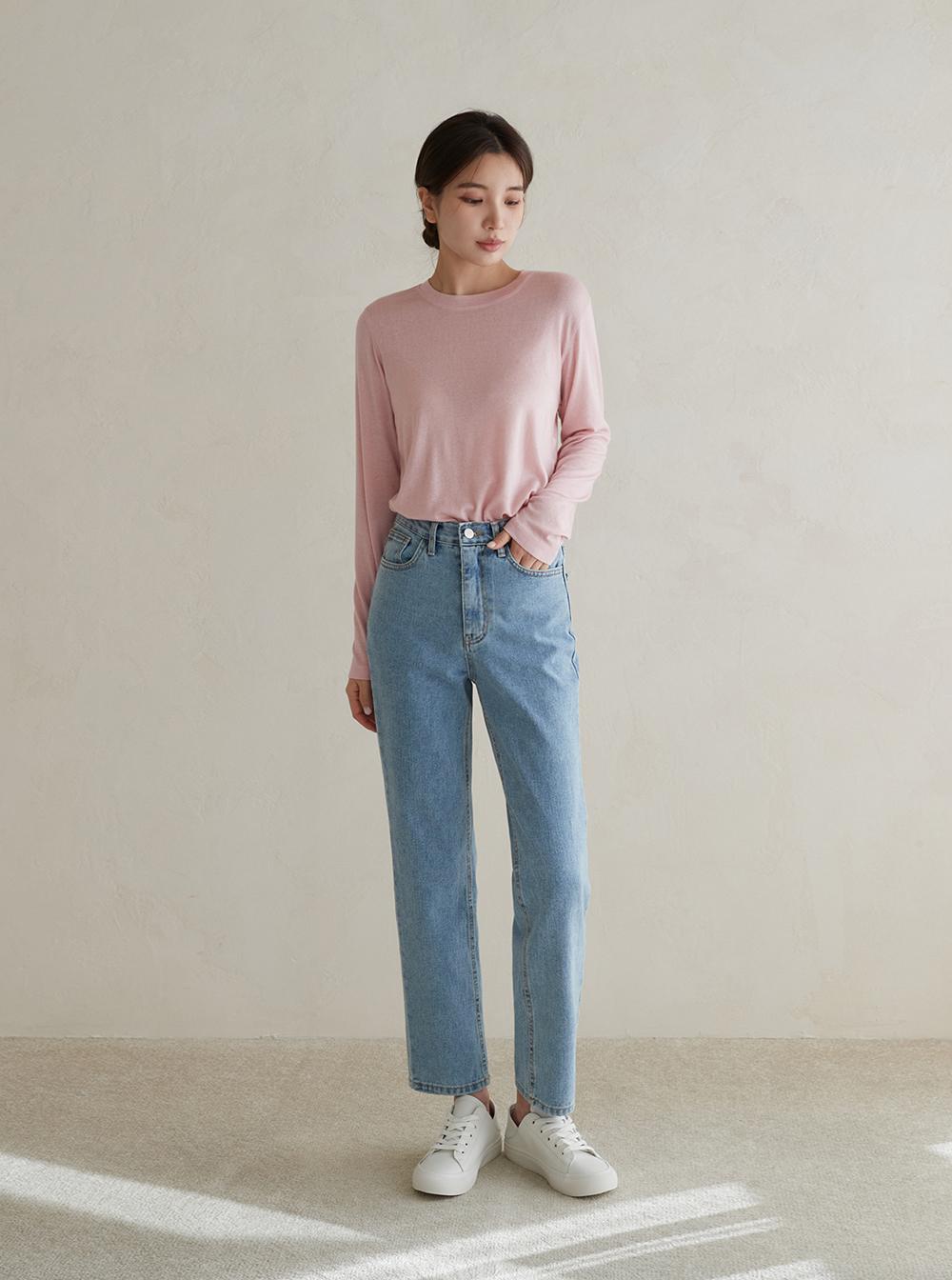 스트레이트 핏 코튼 데님 팬츠