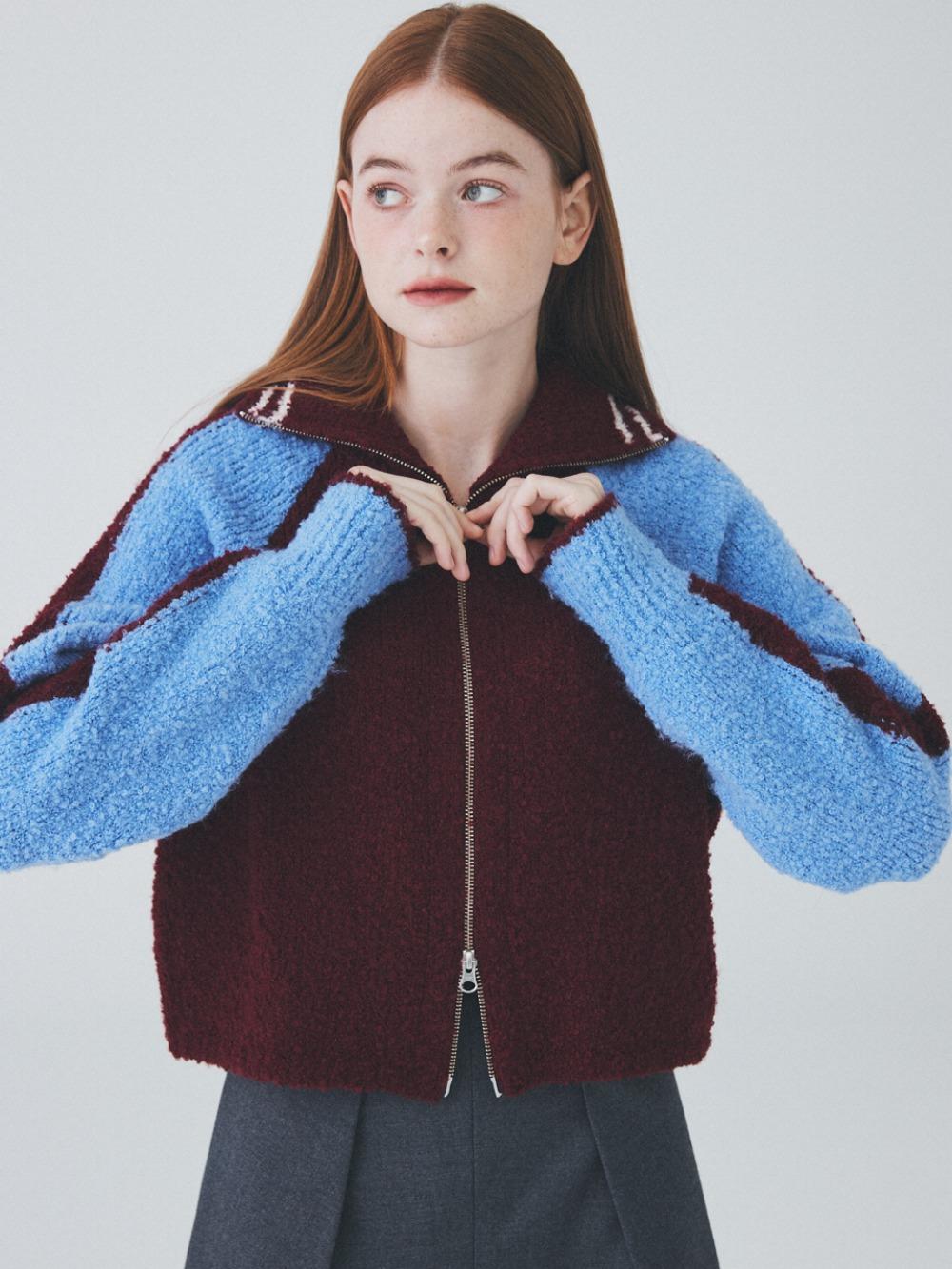 Boucle 2way Zip-up Knit [Burgundy]