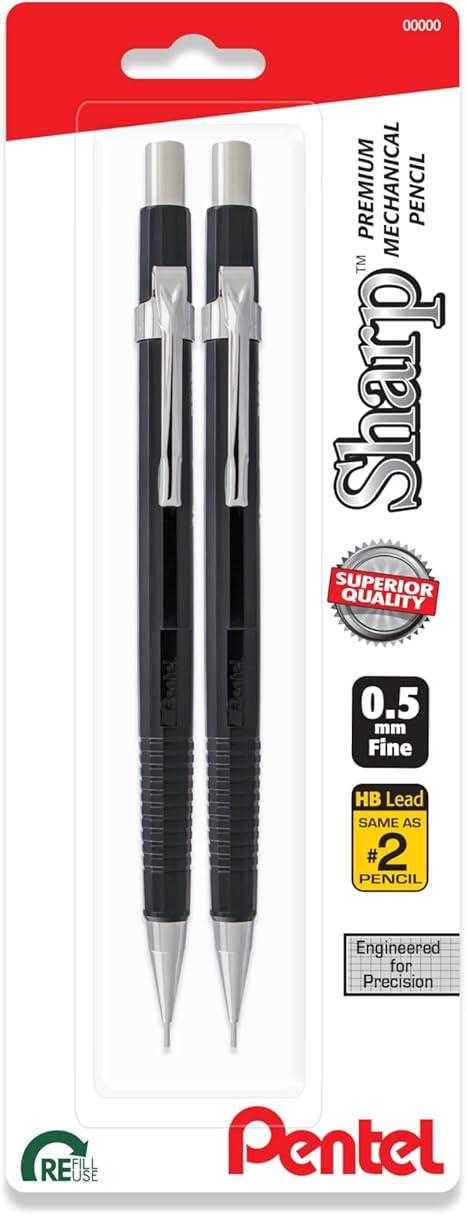 Pentel® Automatic Sharp™ 샤프, 0.5 mm, 블랙, 2개 들이 팩