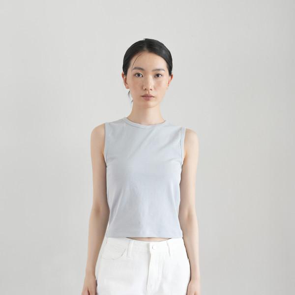 Round-neck sleeveless t-shirt (Blue gray)