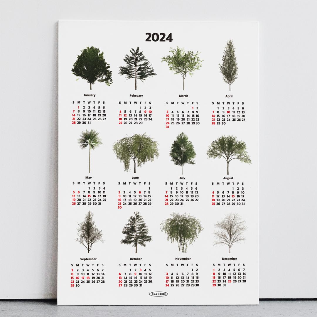 [2024] 식물 달력 포스터 캘린더 홈데코 카페 인테리어 벽 방 꾸미기