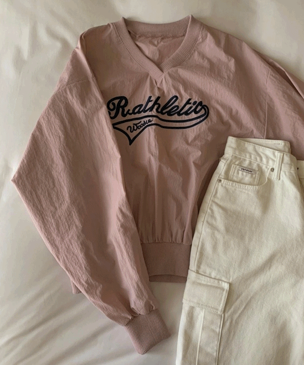 [바스락원단!/블록코어]레이티 나일론 브이넥 루즈 맨투맨(2col)