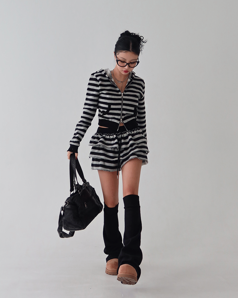 딜라잇제이 츠키 스트라이프 캉캉 치마바지 스커트