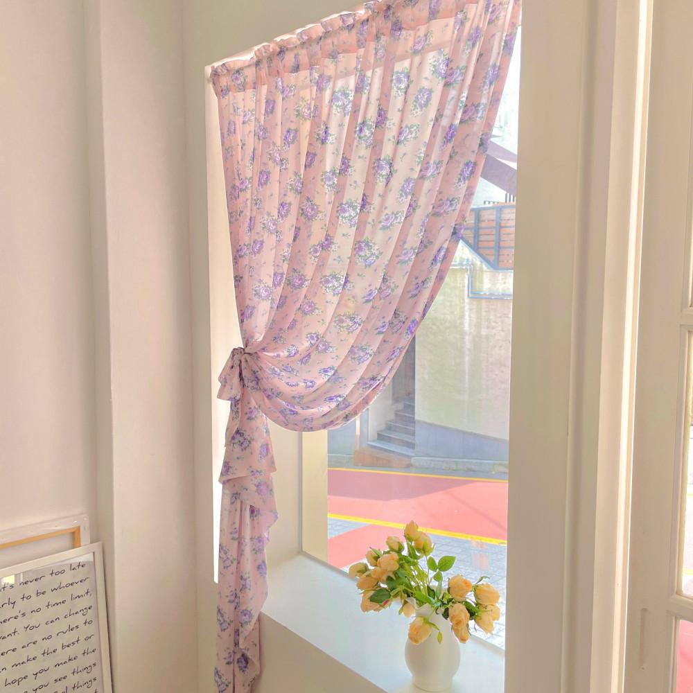 pink rose curtain 빈티지커튼 안방커튼 쉬폰 플라워 커튼 하이틴