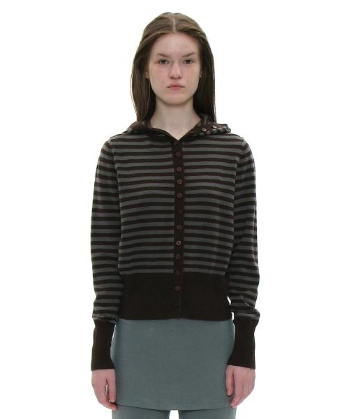 PWC 후디드 버튼업 가디건_브라운 스트라이프