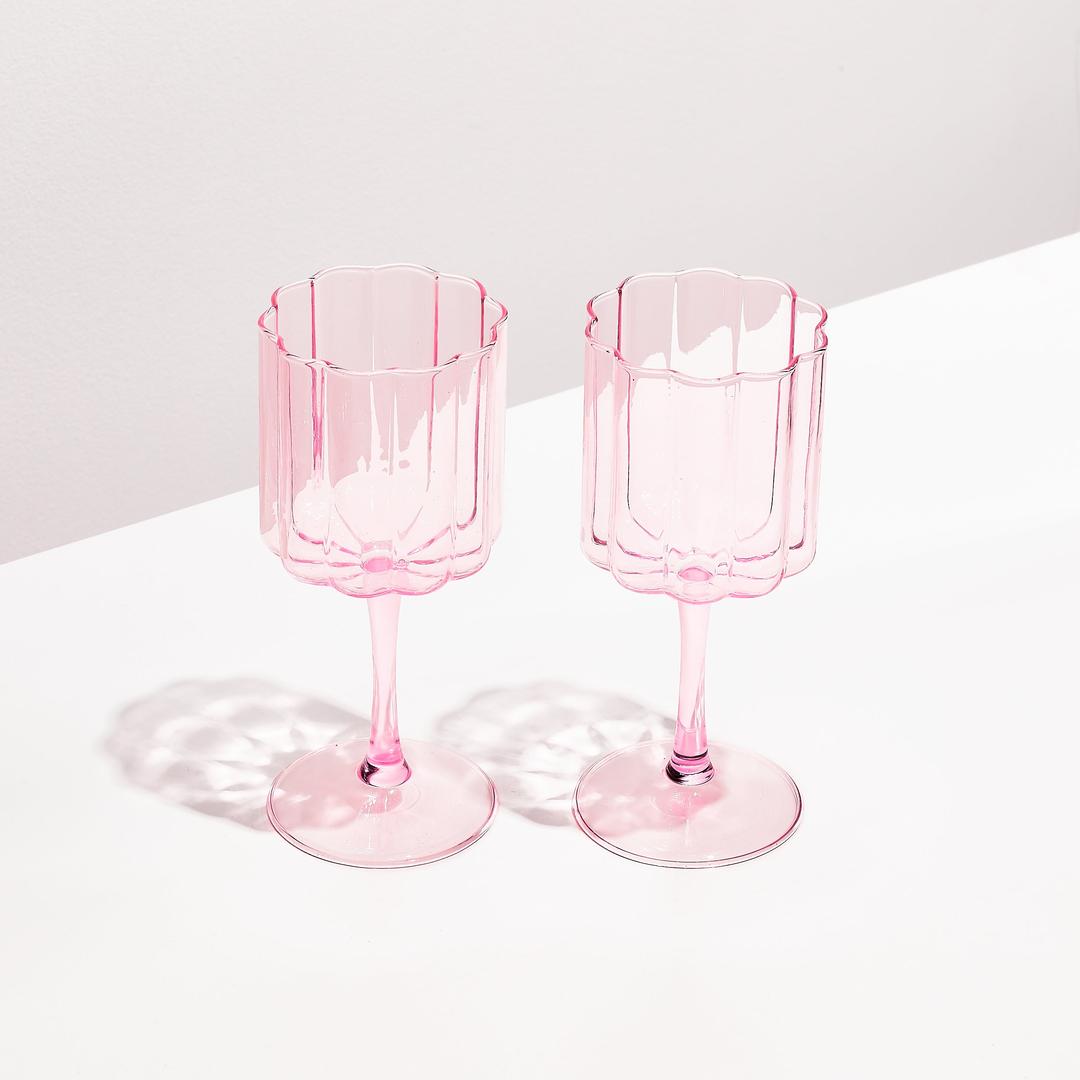 TWO WAVE WINE GLASSES - PINK