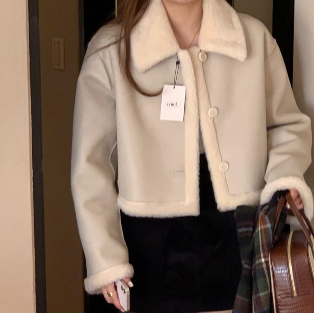 (당일)무배 미엘 miel 리버시블 렌 숏 무스탕 퍼자켓 양면