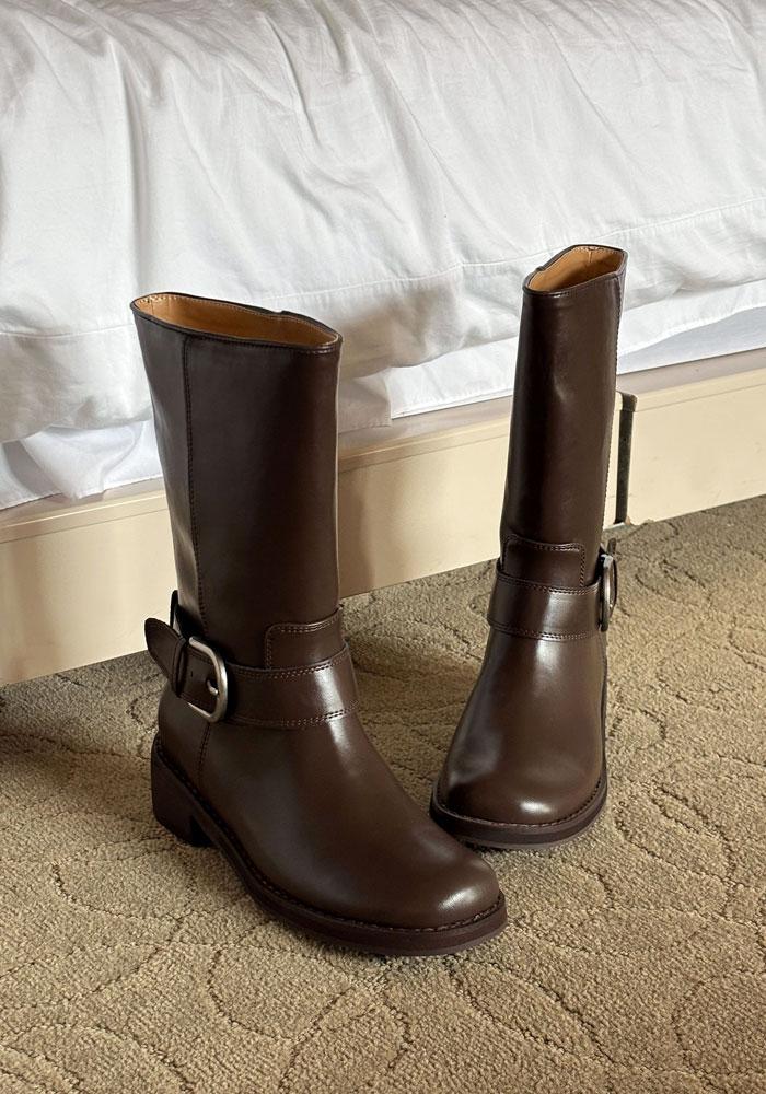 오버 벨티드 청키굽 미들 부츠 4cm 2컬러