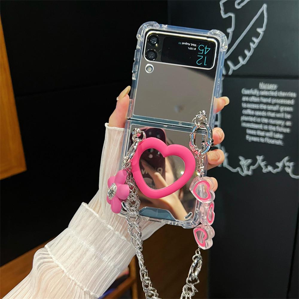 z플립4 하트 거울 케이스 체인스트랩 제트플립3