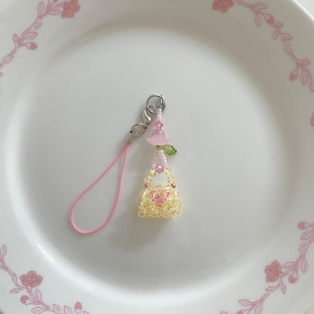 [keyring] 미니 핸드백 크리스탈 비즈 키링 (yellow)