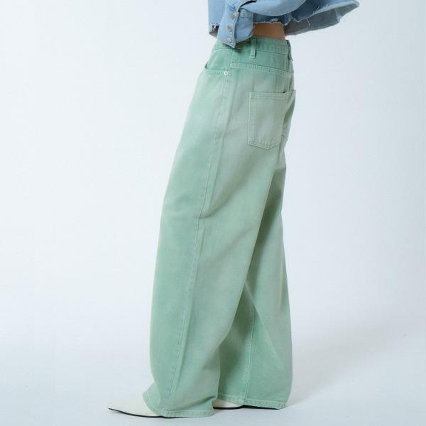 [언노운플라넷]UP-602 와이드 스텝 다잉 팬츠 그린