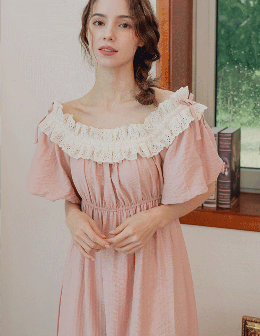 롤라 퍼프 반소매 원피스 여성잠옷 2colors (오프숄더 style)