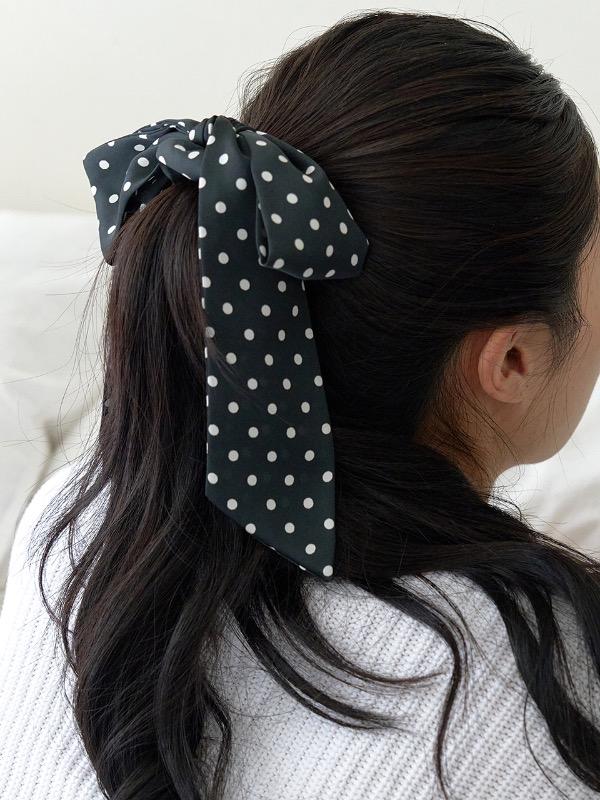dot ribbon scrunchie - black