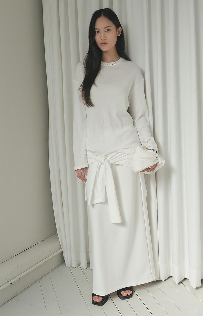 [1차 예약배송 4/22] Tie-layered Long Skirt_White