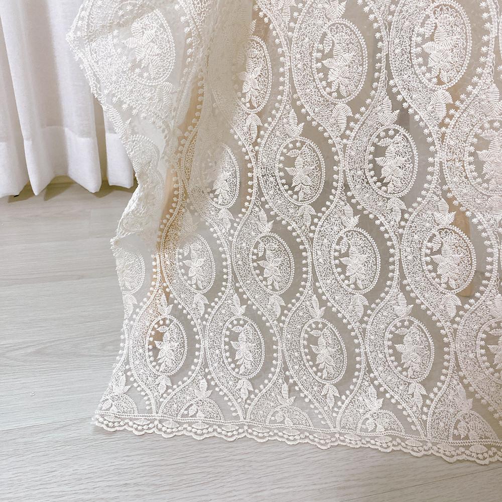 엘리 나뭇잎 코튼 자수 노방바닥 레이스원단