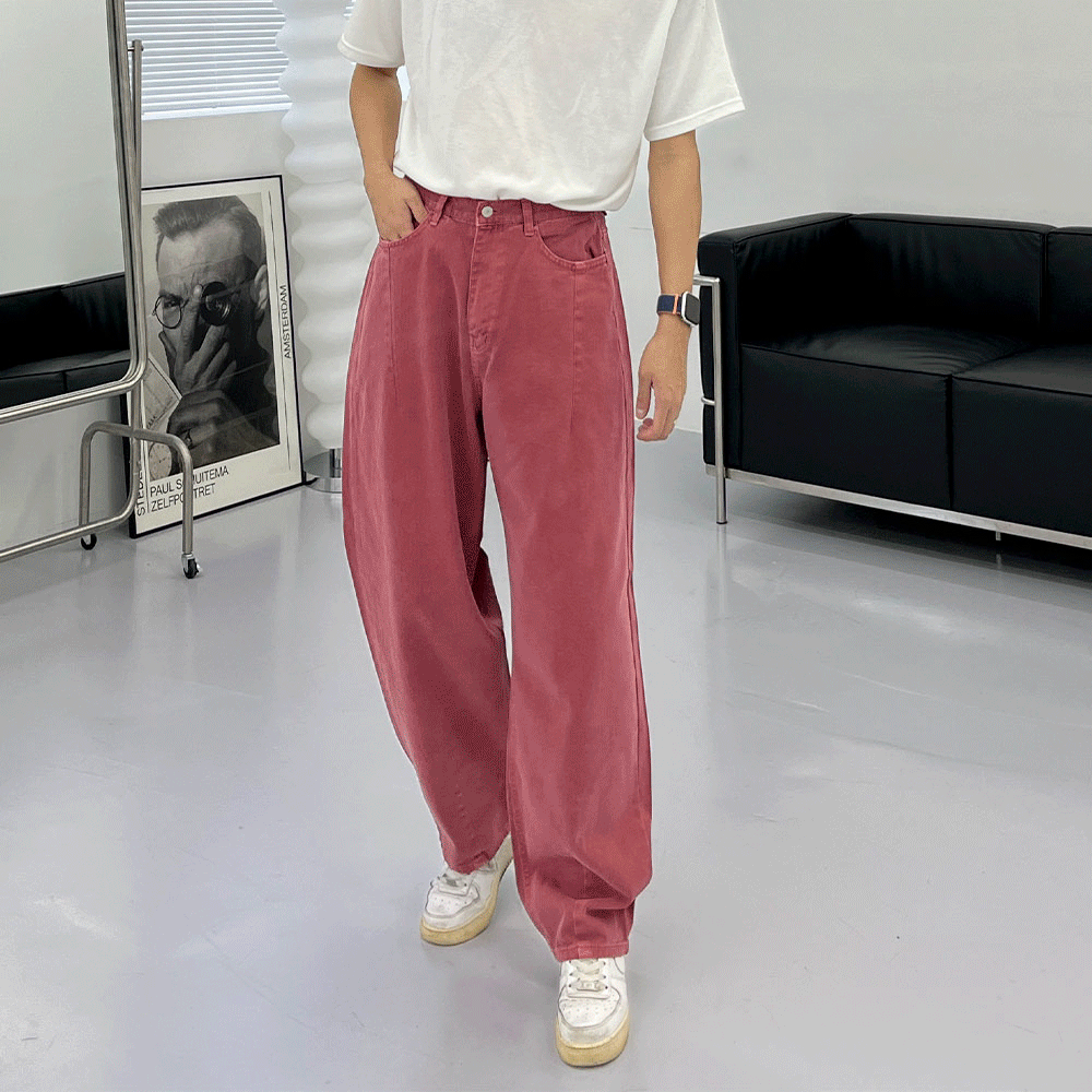 XS - L 스트럭처드 다잉 워싱 와이드 팬츠