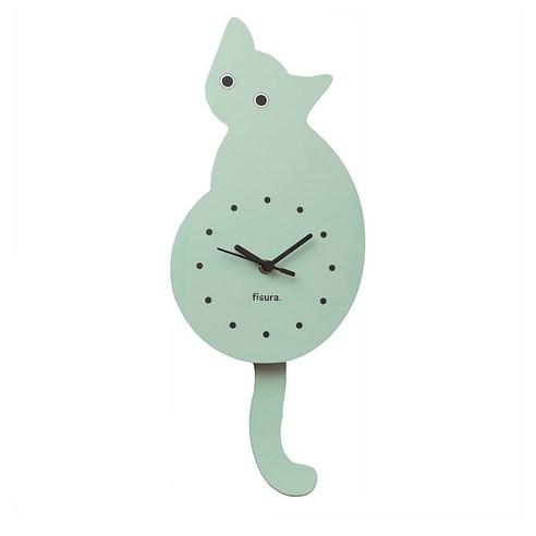 FISURA 피슈라 캣 고양이 꼬리 벽시계 추시계 그린