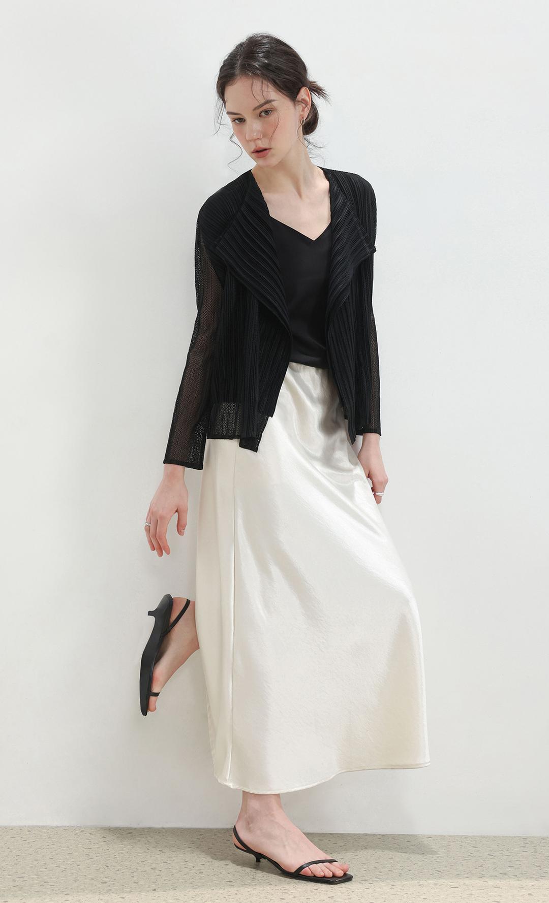 Airy pleated cardigan_black