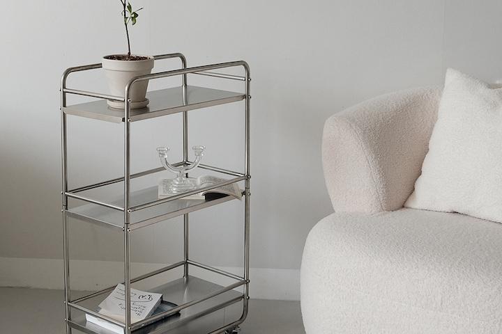 스텐 실버 선반 틈새 철제 트롤리 이동식 미드센츄리 2size