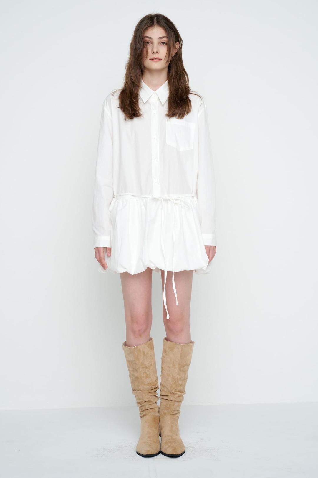 BALLOON LONG-SLEEVED SHIRT DRESS / WHITE