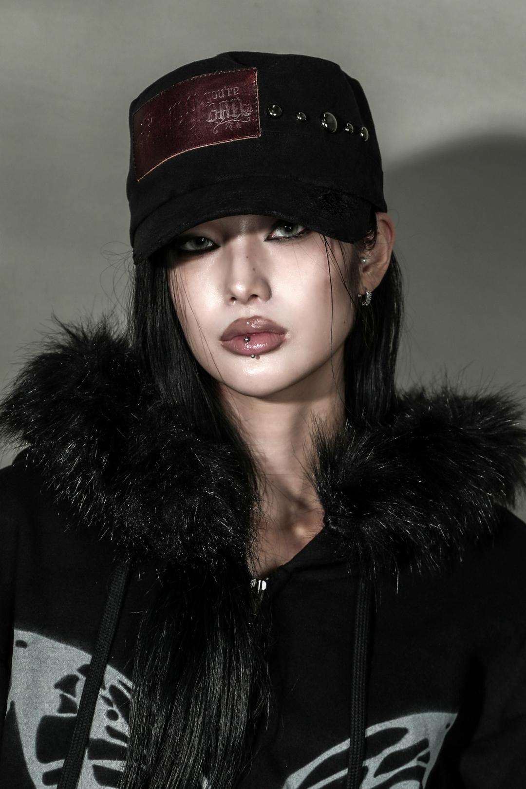 LABEL STUD MILITARY CAP #WINE | 달링유어배드