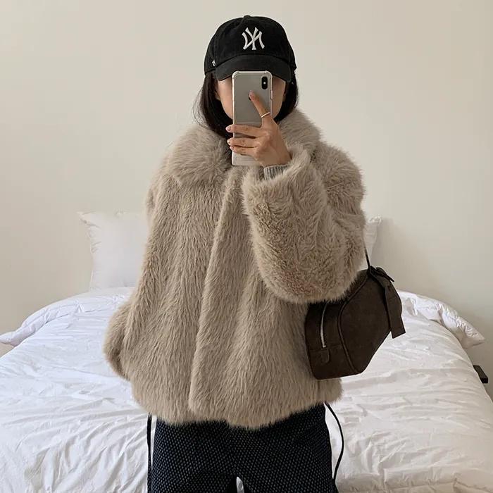 FAUX FUR COLLAR JACKET_BEIGE