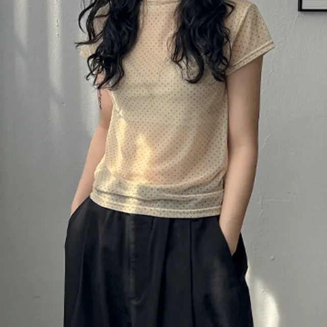 도트 매쉬 하프 반팔 티셔츠 2color